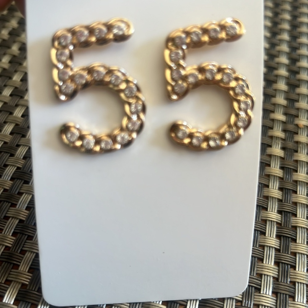 NEW Gold Number 5 Earrings - Picture 4 of 6